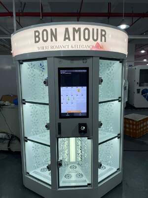 آلة بيع الزهور الطازجة هالو بيضاء، 13 خزانة، باقة كبيرة، الأكثر مبيعًا في مراكز التسوق، نظام دفع ببطاقة الائتمان