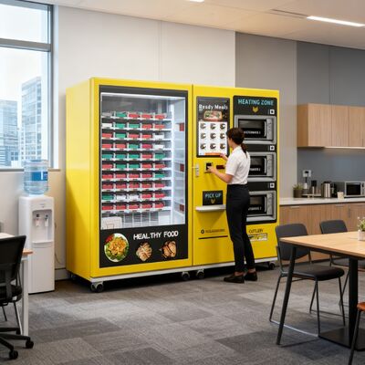 32 بوصة شاشة لمسة كبيرة سعة نصف أوتوماتيكية صندوق الغداء آلة مع 3 أفران الميكروويف، الملصقات قابلة للتخصيص للجهاز بأكمله