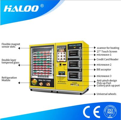 32 بوصة شاشة لمسة كبيرة سعة نصف أوتوماتيكية صندوق الغداء آلة مع 3 أفران الميكروويف، الملصقات قابلة للتخصيص للجهاز بأكمله